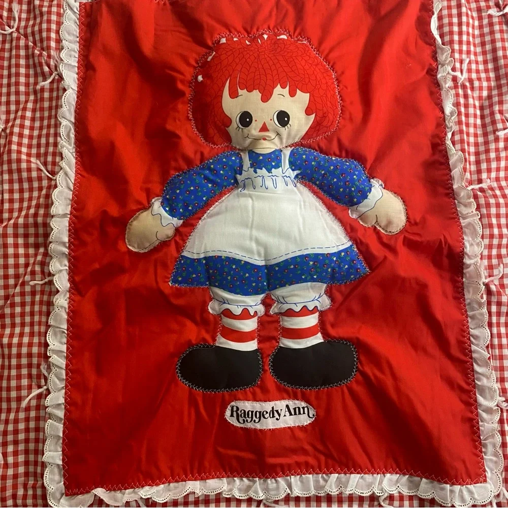 Vintage Handmade Raggedy Ann Quilt Red Gingham Plaid Puffy Doll Design